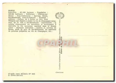 51. MARNE — Carta turística com fotos de locais — Editor: Combiner Imprimeur Mâcon — Verso