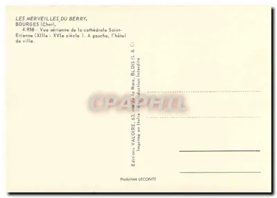 Bourges (Cher) — Widok z lotu ptaka katedry Świętego Etienne (XII–XVI wiek) — Éditions Valloire, nr 4.958 — Rewers