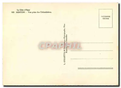 Menton — Widok z Colombières — L. Gilletta, Nice — Rewers