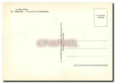 Menton — Widok z Colombières — L. Gilletta & Cie, wydawca-fotograf, Nice — Rewers