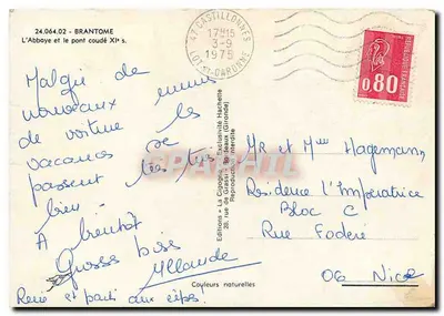 La Cigogne — Klasztor i zakrzywiony most z XI wieku — Wydawnictwo La Cigogne, Bordeaux — Rewers