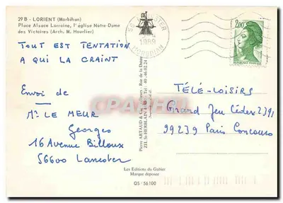 Lorient - Kościół Najświętszej Maryi Panny Zwyciężczyni — Wydawca Pierre Artaud & Cie, n° QS 56100 — Rewers