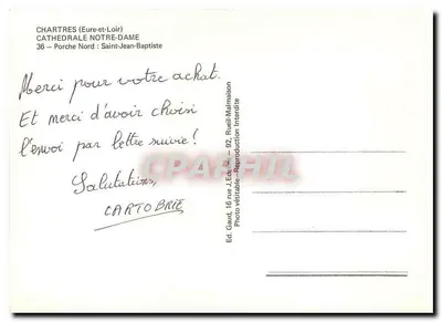 Chartres (Eure-et-Loir) — Katedra Notre-Dame, Wschodnie Wrotka: Święty Jan Chrzciciel — Wyd. Gaud, 16 rue J. Edelmaison, 92 — Rewers