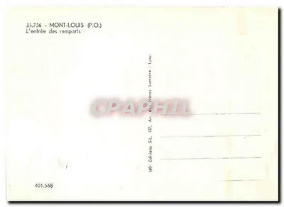 Mont-Louis (P.O.) — Wejście do murów obronnych — Éditions des Frères Lumière, Lyon — Rewers