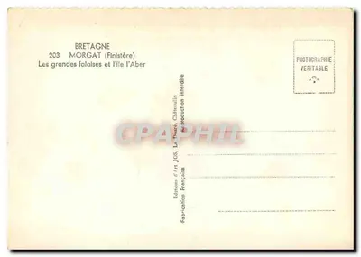 Wysokie skały i wyspa Aber — Bretania (Finistère) — Wydawnictwo Sztuki JOS, Le Tuaré, Châteaulin — Rewers