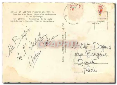 Bilhete postal moderno La Louvesc Adrienne Vista geral — Verso
