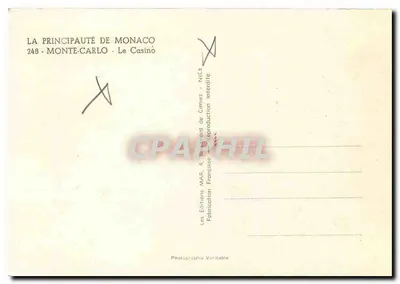 Monaco - O Casino — vista aérea — Les Éditions MAR, 4, Boulevard de Cimiez — Verso