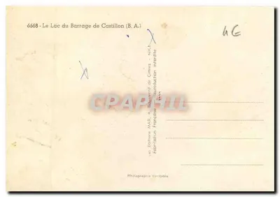 O Lago da Barragem de Castillon (B.A.) — n° 6668 — Éditions MAR, Cimiez — Verso
