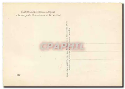 Castellane (Basses-Alpes) — Le barrage de Chaudanne et le Verdon — Éditeur GUY, Paris — Verso