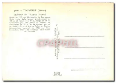 Wnętrze Starego Szpitala w Tonnerre — Założony w 1293 — Wydawca E. Mignon — Rewers
