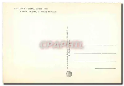 Cordes (Tarn) — A Halle, a Igreja, a Velha Relógio — Coleção da Livraria Tartigierayre — Verso
