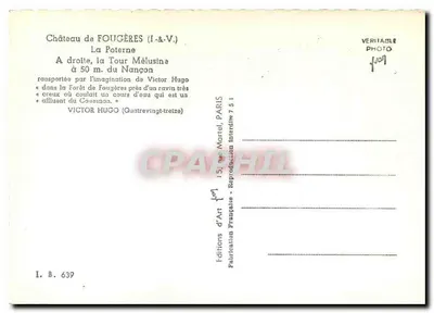 Castelo de Fougères — Torre Mélusine — Éditions d'Art Martel, Paris — Verso