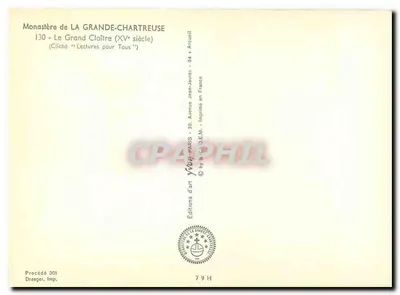 Mosteiro de LA GRANDE-CHARTREUSE — O Grande Claustro (século XV) — Edições D.E.M. n° 301 — Verso
