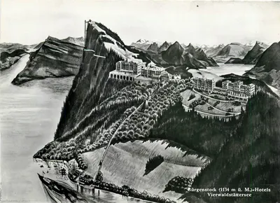 Bürgenstock (1134 m acima do nível do mar) — Hotéis Vierwaldstättersee — Verlag Globetrotter G.m.b.H., Luzern