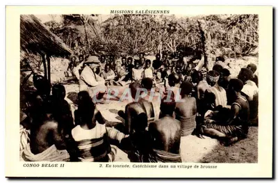 Congo Belga II — Missões Salesianas — Catéquese em uma aldeia de Brousse