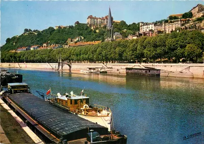A Saône em Lyon — Passarela e Igreja de São Jorge — Edições 'La Cigogne'