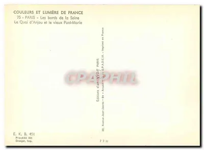Brzegi Seiny — Quai d'Anjou i stary most Marie — Wydawnictwo Jean-Jaurès — Rewers