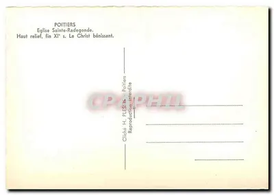 Poitiers — Igreja de Santa Radegunda, alto-relevo do Cristo abençoando — Cliché H. Plesis — Verso