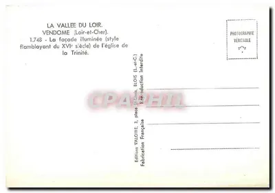 Dolina Loir — Oświetlona fasada katedry Trójcy w Vendôme — Wydawnictwo Valoire — Rewers