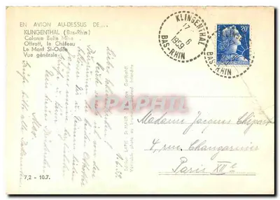Klingenthal — vue aérienne de la colonie, du château et du village — Souvenir, éditeur LAPTE, St-Maur — Verso