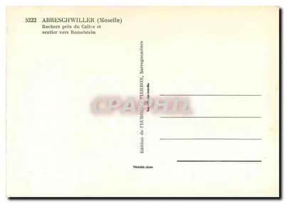 Skaliste zbocze obok Kalicy — ścieżka do Romelstein — Wydawnictwo Pierreon, Sarreguemines — Rewers