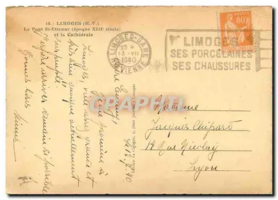 Limoges (H.V.) — El Puente San Etienne (época siglo XIII) y la Catedral — Editor La Guguen, 5, place Guguen, Limoges — Reverso