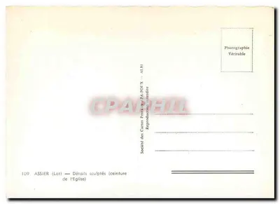 Assier (Lot) — Detalles tallados (cinturón de la iglesia) — Sociedad de Tarjetas Postales PA-POITX — Reverso