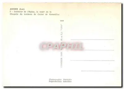 Assier (Lot) — Interior de la iglesia, la bóveda de la capilla del sepulcro de Galiot de Genouillac — Combiér Imp. (S. et L.) — Reverso