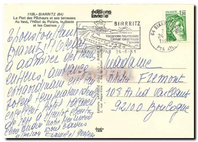 Biarritz — Port rybacki i jego tarasy — Éditions Lavielle, n°1108 — Rewers