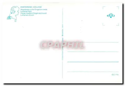 Amsterdam — Bootjes aangemeerd op het Singel voor de lutherse kerk — Euro Color Cartes / CO 778 — Achterkant
