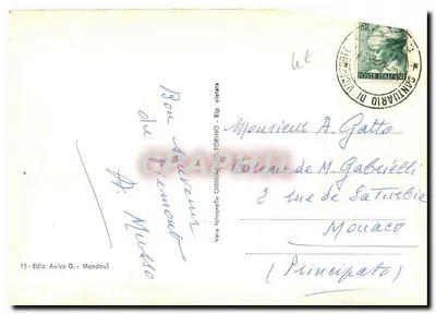 Santuario di Mondovì presso Vicoforte — Monviso m.3841 — Ediz. Avico G. - Mondovì — Verso