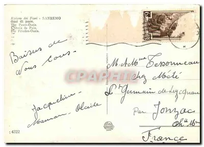 Sanremo - Riviera dei Fiori - Oasi di pace — nieznany wydawca, nr serii 4322 — Rewers