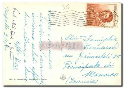 Rapallo - Golfo Tigullio — widok panoramiczny z drzewem na pierwszym planie — Wydawnictwo G. Roncaglio, Rapallo — Rewers
