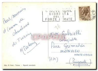 Turim - Piazza Castello - Monumento ao Cavaleiro da Itália — Ediz. G. Ratti — Verso