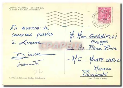 Limone Piemonte — A praça e a capela paroquial — F.lli Pagano, n° 8052 — Verso