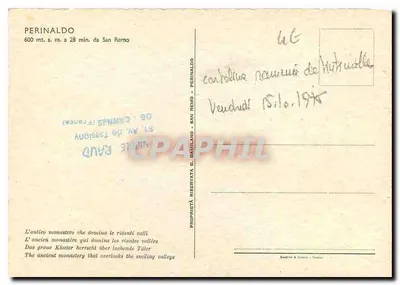 Perinaldo — stary klasztor dominujący nad dolinami — własność G. Damiiano - San Remo — Rewers