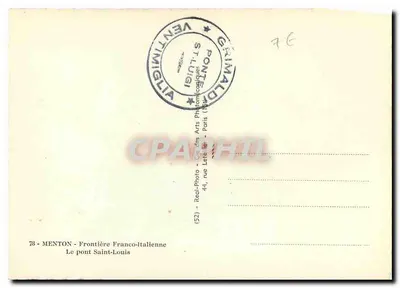 Menton - Fronteira Franco-Italiana — O ponte Saint-Louis — Réal-Photo — Verso