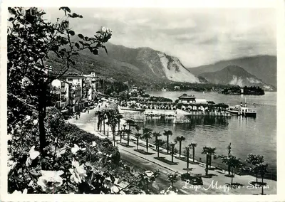 Lago Maggiore - Stresa — vista panorâmica com cais e barco — editor Reggiori, n°208