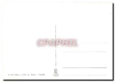 Cefalù - Panorama — widok miasta wybrzeżnego z drogi otoczonej sosnami — Rewers