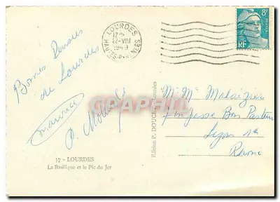 Lourdes — Bazylika i Pic du Jer — Wydawnictwo P. DOUCHET, Lourdes — Rewers