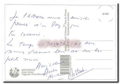 Martinique, Anse Dufour — vista da praia com barco — Edição André Exbrayat — Verso