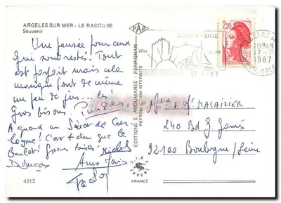 Argeles-sur-Mer — vista panorâmica — Edições S. Audumares, n° 4313 — Verso