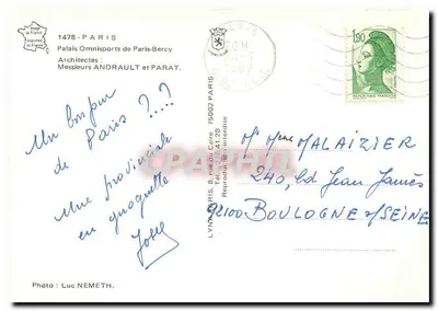 Palais Omnisports de Paris-Bercy — vista arquitetônica — Imprimerie de France, n° 1478 — Verso