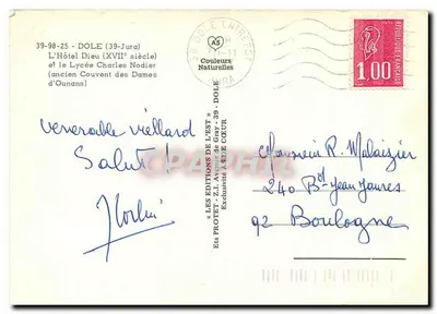 Dole — O Hôtel Dieu (século XVII) e o Lycée Charles Nodier (antigo Convento das Dames d'Ounans) — Les Éditions de l'Est — Verso