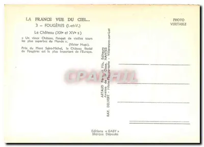 Fougères — Castelo feudal (séculos XII a XV) — Éditions Gaby, N°3 — Verso