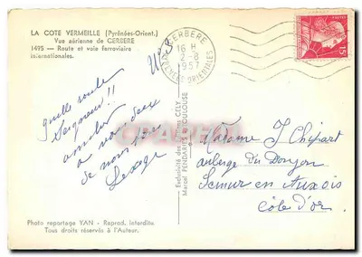 La Côte Vermeille (Pyrénées-Orientales) — Widok z lotnictwa z Cerbère — Wydawnictwo CELY n°1495 — Rewers