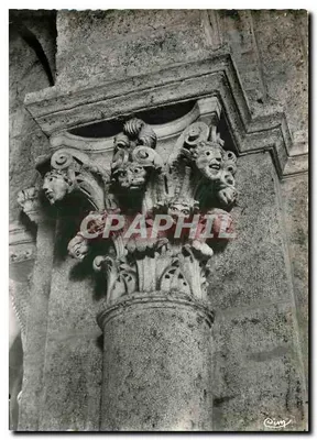 Saulieu (C.-d'Or) — Basílica de São Andoache, capitel romano (9 cabeças) — Fotografia de Bouguignon
