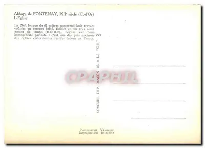 Abadia de FONTENAY — Igreja cisterciense do século XII — IMP. MACON (S.-et-L.) — Verso