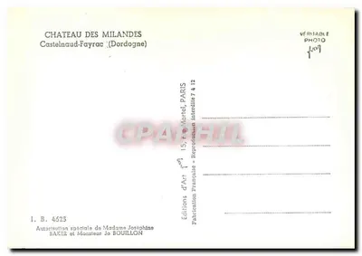 Zamek Milandes — Castelnau-Fayrac (Dordogne) — Wydawnictwo Art Marrel, Paryż — Rewers