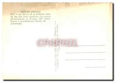 Morlaix (Finistère) — A Casa da Duquesa Ana — editor JOS, n° 6517 — Verso